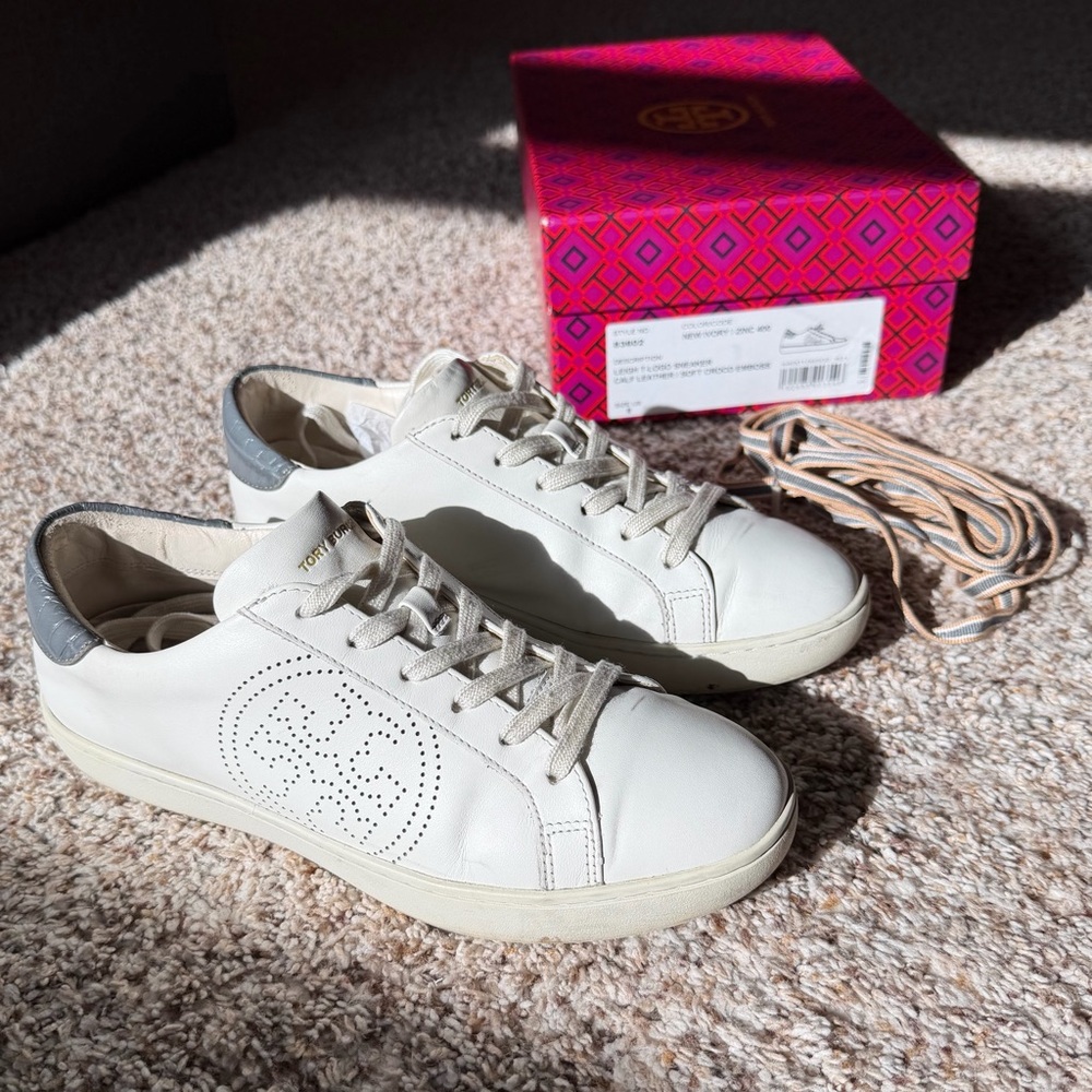 Tory Burch Soft Croco Embossed Leigh T-Logo Calf Leather Sneaker